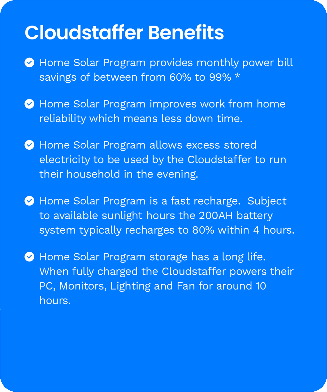 Home Solar Program specs updated Cloudstaffer benefits
